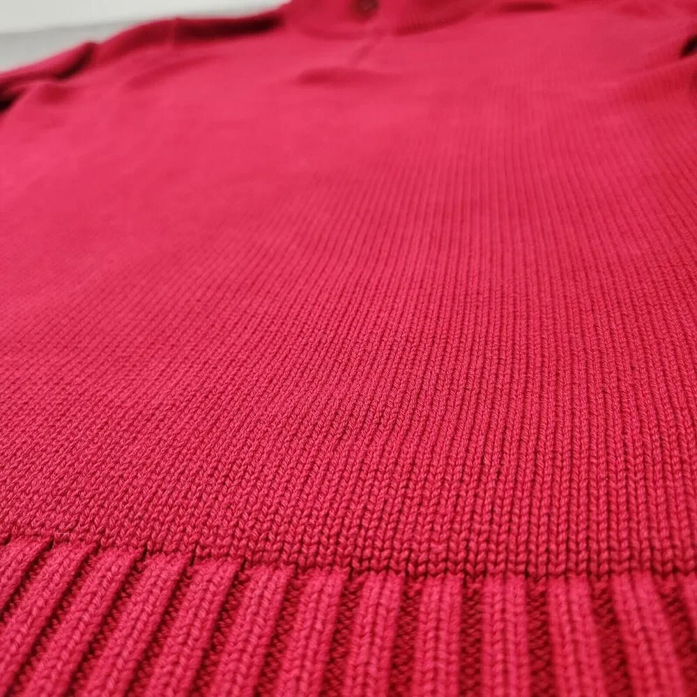 LL Bean Mens L Large 100% Cotton‎ Knit Red Pullover 1/4 Zip Heavyweight Sweater